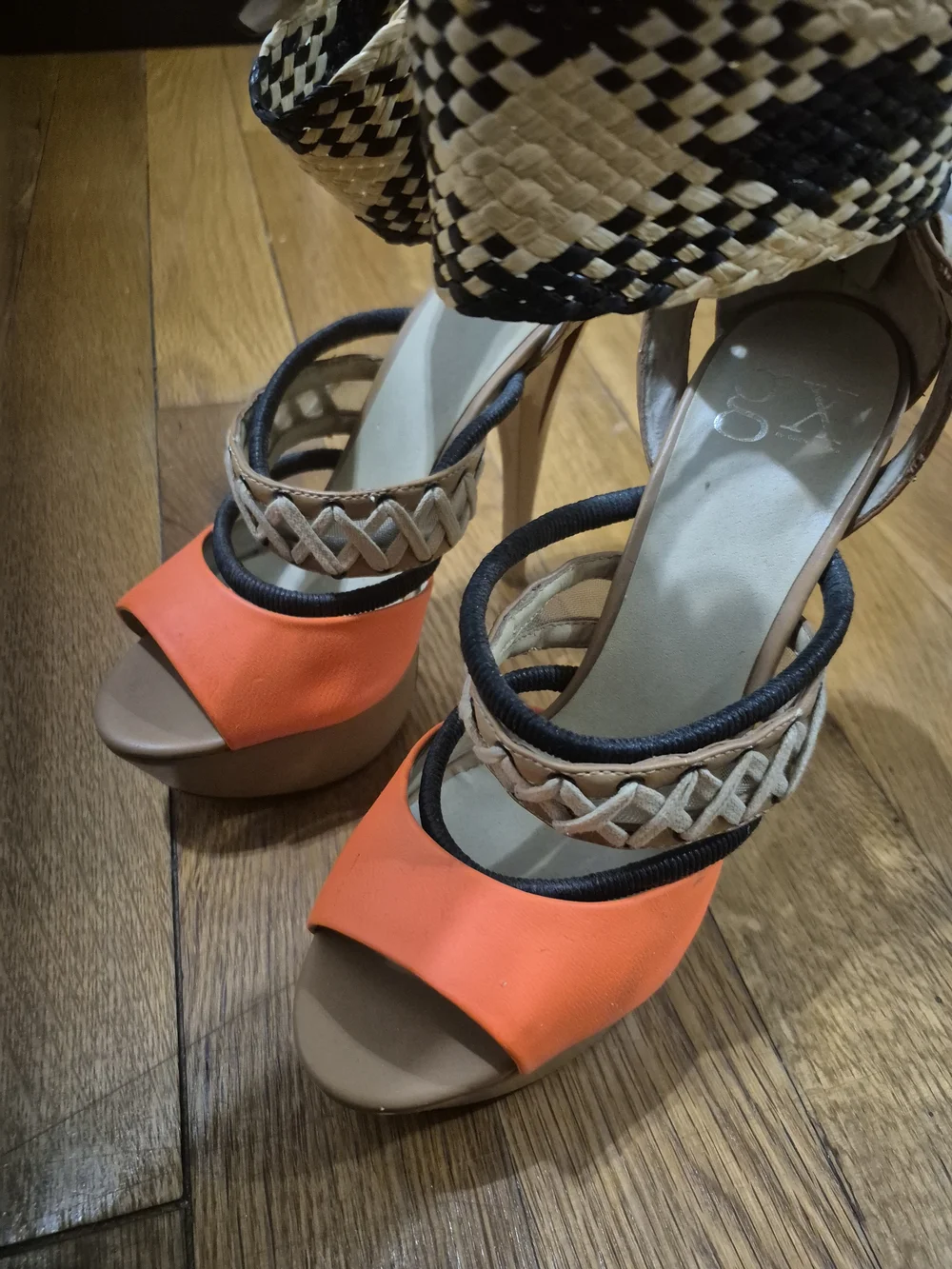 GX by Gwen Stefani Neon Orange and Tan Braided Platform Heels